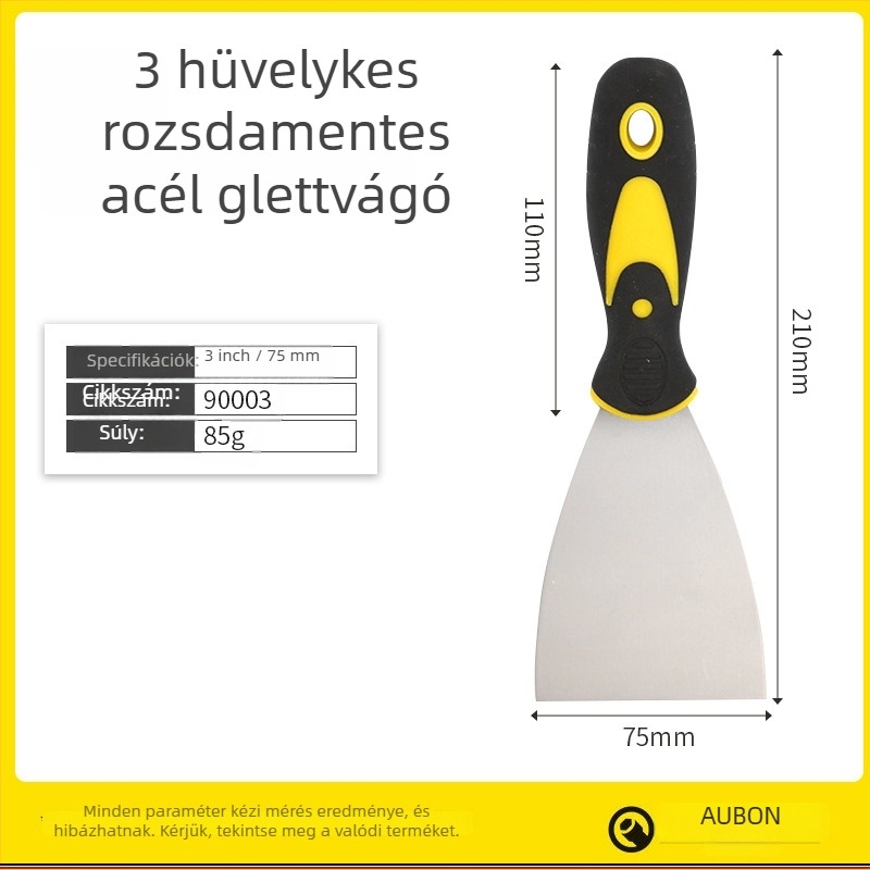 Aubon kéttónerű műanyag nyélű glettelő kés, 65Mn pengével, alkalmas glettelésre, felület-előkészítésre és régi bevonat eltávolítására, gazdaságos sorozat