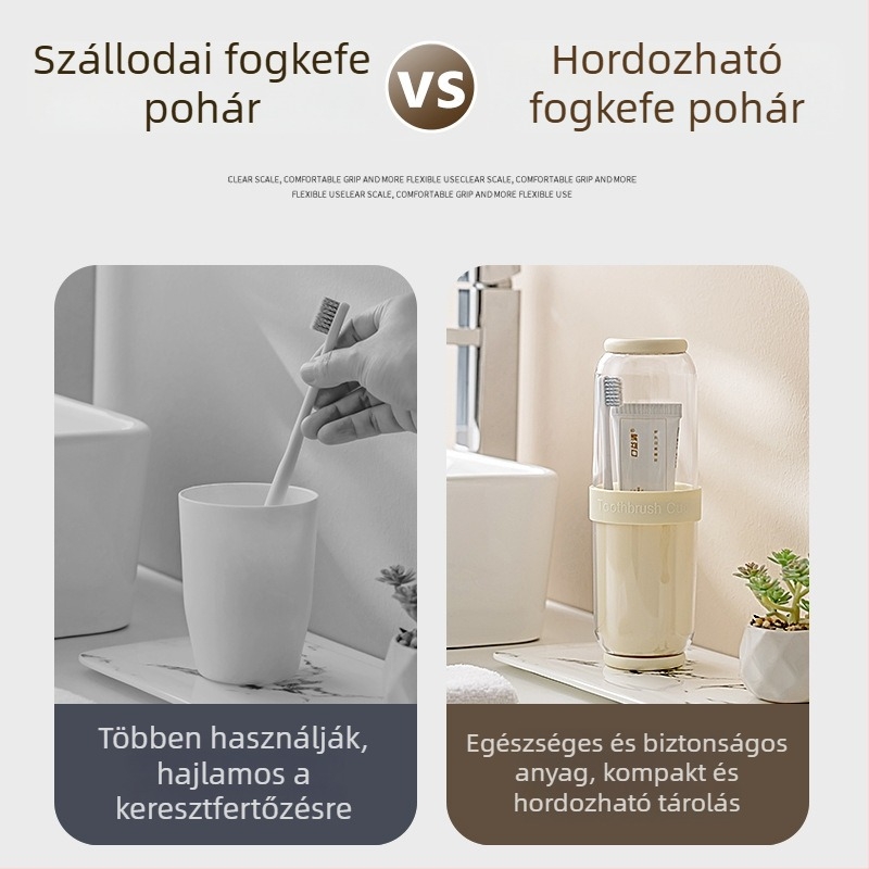 Utazó fogkefés és szájvíz pohár készlet – hordozható, élelmiszer-minőségű műanyag fogkefetartó, száraz–nedves szétválasztás, porvédett