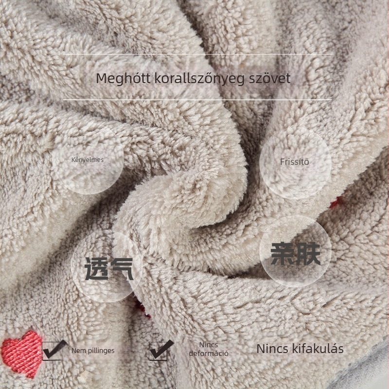 Hímzett korall fleece hajszárító sapka, 50-79 g