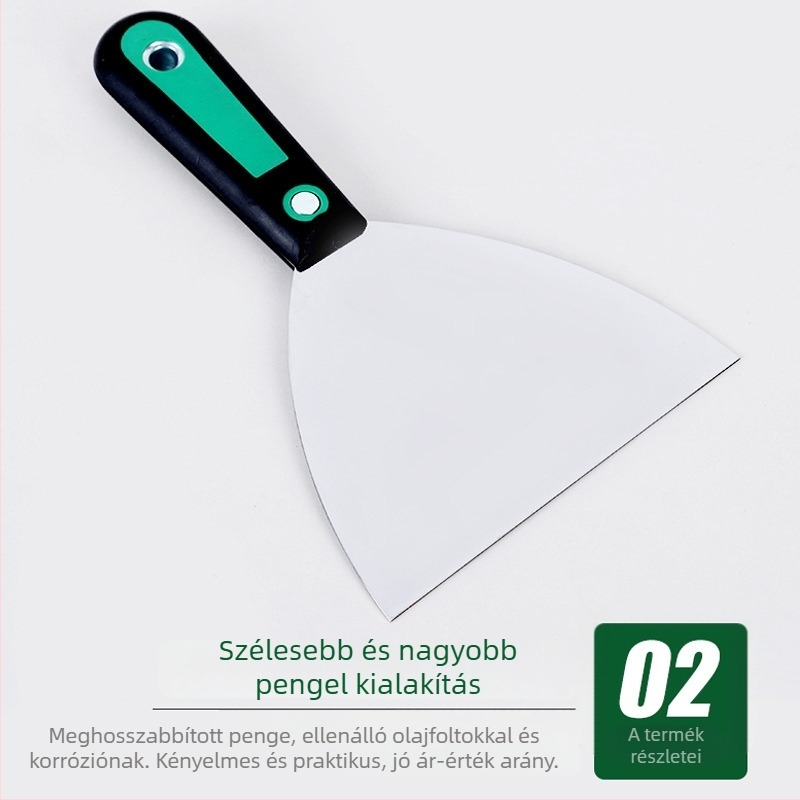Calefu glettelő kés szálas fogantyúval, tükörfényes penge, magas szöntartalmú acélból, 200 mm hosszú, 25–150 mm széles, dekoratív festéshez
