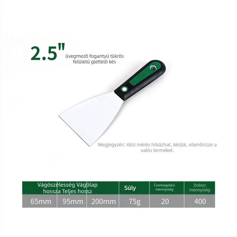 Calefu glettelő kés szálas fogantyúval, tükörfényes penge, magas szöntartalmú acélból, 200 mm hosszú, 25–150 mm széles, dekoratív festéshez