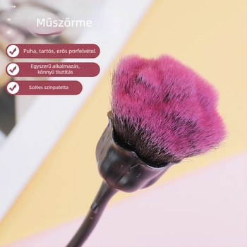 Sminkecset porhoz nylon és mesterséges szálakkal, hosszú ABS elektroplakolt nyél, egycsomagos csomagolás