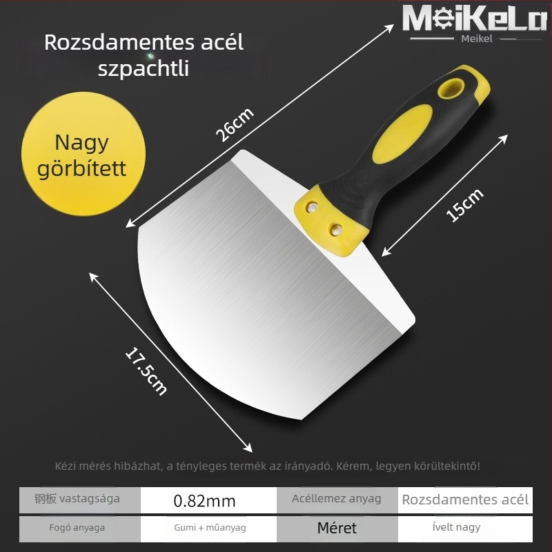 Rozsdamentes acél ívelt vakolókanál téglagyártáshoz és gletteléshez, ventilátor alakú glettő kés
