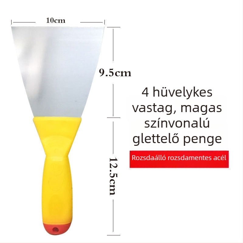 Rozsdamentes acélből készült glettkés, vastított pengével és fa nyéllel – falak glettelésére, glett felhordására és festésre