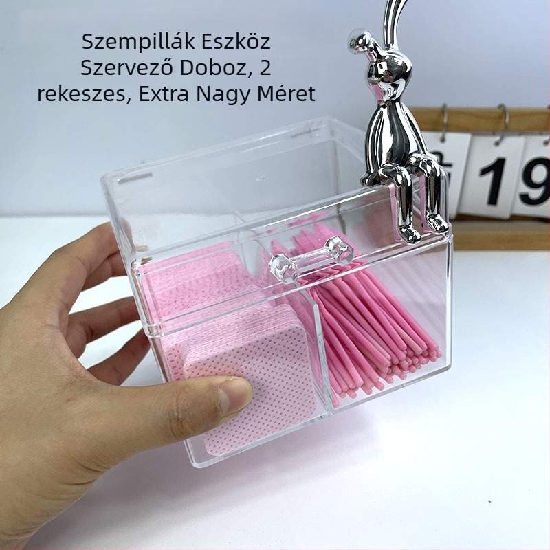 Műszempilla-extensions eszközök tároló doboza, több rekesz, porálló, hordozható, akril anyagból