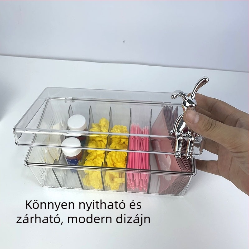 Műszempilla-extensions eszközök tároló doboza, több rekesz, porálló, hordozható, akril anyagból