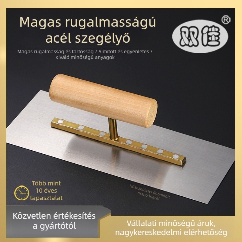 Glett- és vakolat spatula, magas elasztikus mangán acélból, 5–5,5 mm vastagság, fa markolat Ø2,9 cm, Double Best márka, pastákhoz, vakolathoz és simításhoz