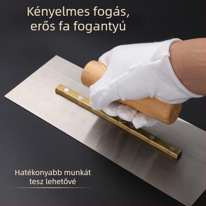 Glett- és vakolat spatula, magas elasztikus mangán acélból, 5–5,5 mm vastagság, fa markolat Ø2,9 cm, Double Best márka, pastákhoz, vakolathoz és simításhoz