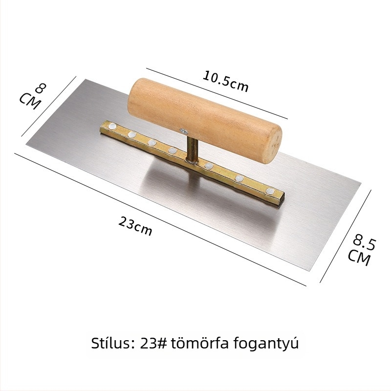 Glett- és vakolat spatula, magas elasztikus mangán acélból, 5–5,5 mm vastagság, fa markolat Ø2,9 cm, Double Best márka, pastákhoz, vakolathoz és simításhoz