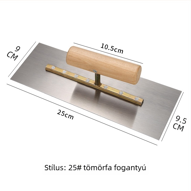 Glett- és vakolat spatula, magas elasztikus mangán acélból, 5–5,5 mm vastagság, fa markolat Ø2,9 cm, Double Best márka, pastákhoz, vakolathoz és simításhoz