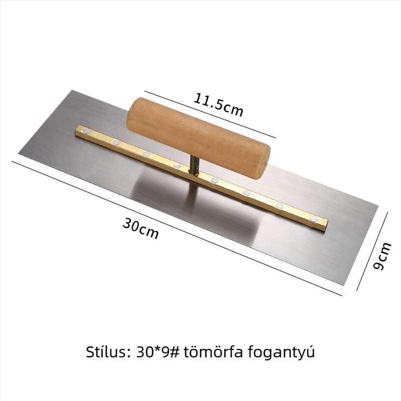 Glett- és vakolat spatula, magas elasztikus mangán acélból, 5–5,5 mm vastagság, fa markolat Ø2,9 cm, Double Best márka, pastákhoz, vakolathoz és simításhoz