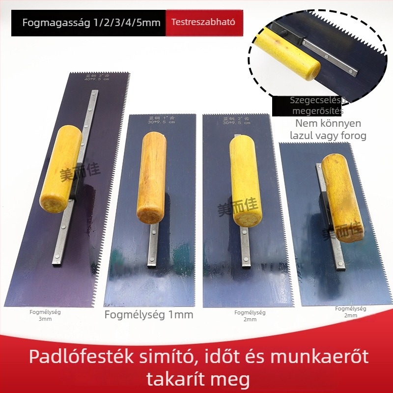 Fogazott padlófesték spatula, kék acélból, önkiegyenlítő padlókhoz