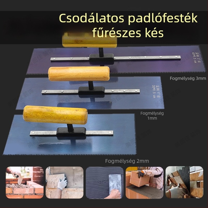 Fogazott padlófesték spatula, kék acélból, önkiegyenlítő padlókhoz