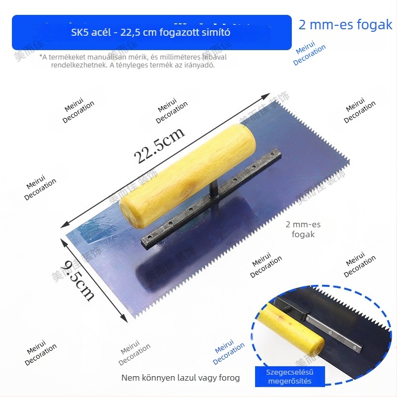 Fogazott padlófesték spatula, kék acélból, önkiegyenlítő padlókhoz