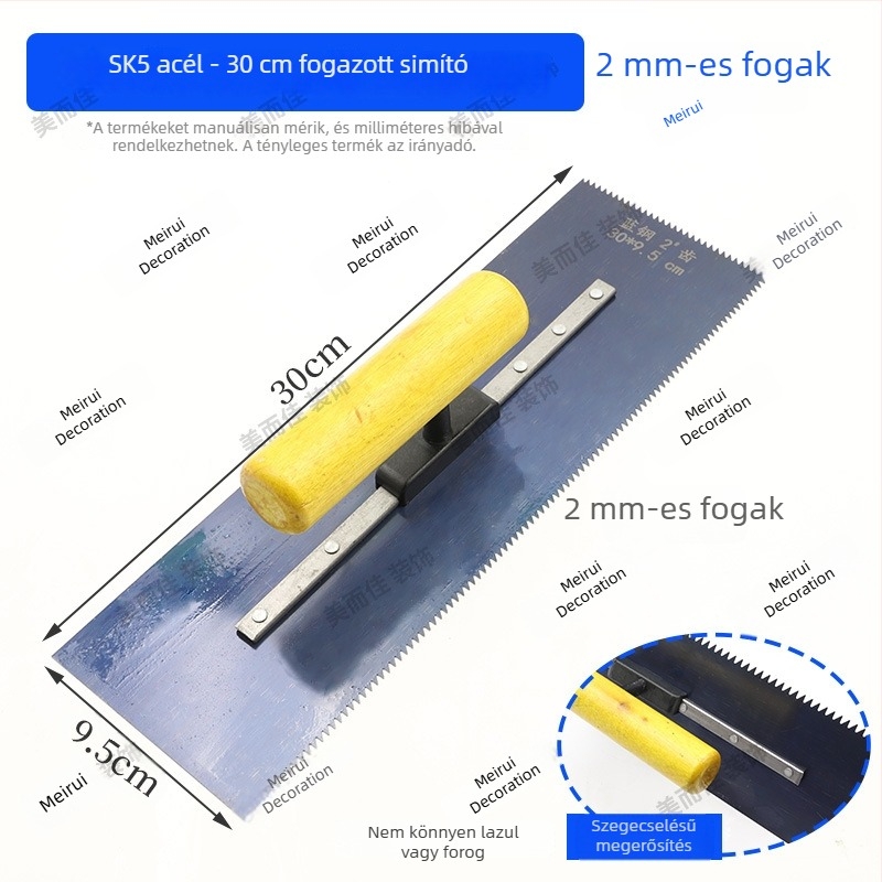 Fogazott padlófesték spatula, kék acélból, önkiegyenlítő padlókhoz