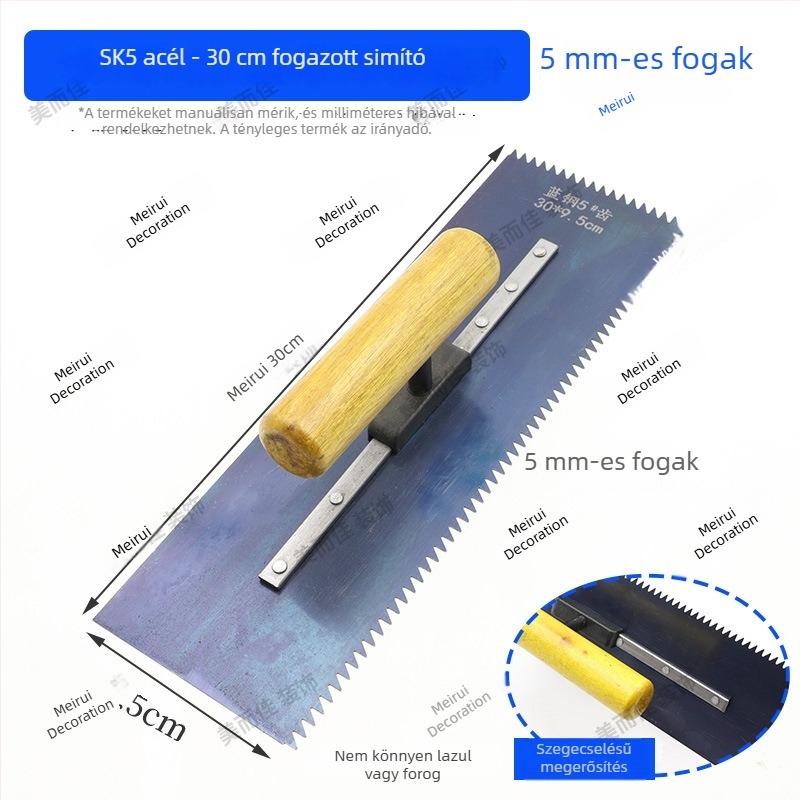 Fogazott padlófesték spatula, kék acélból, önkiegyenlítő padlókhoz