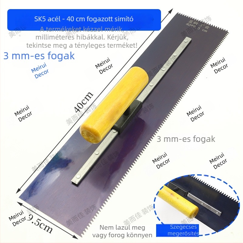 Fogazott padlófesték spatula, kék acélból, önkiegyenlítő padlókhoz