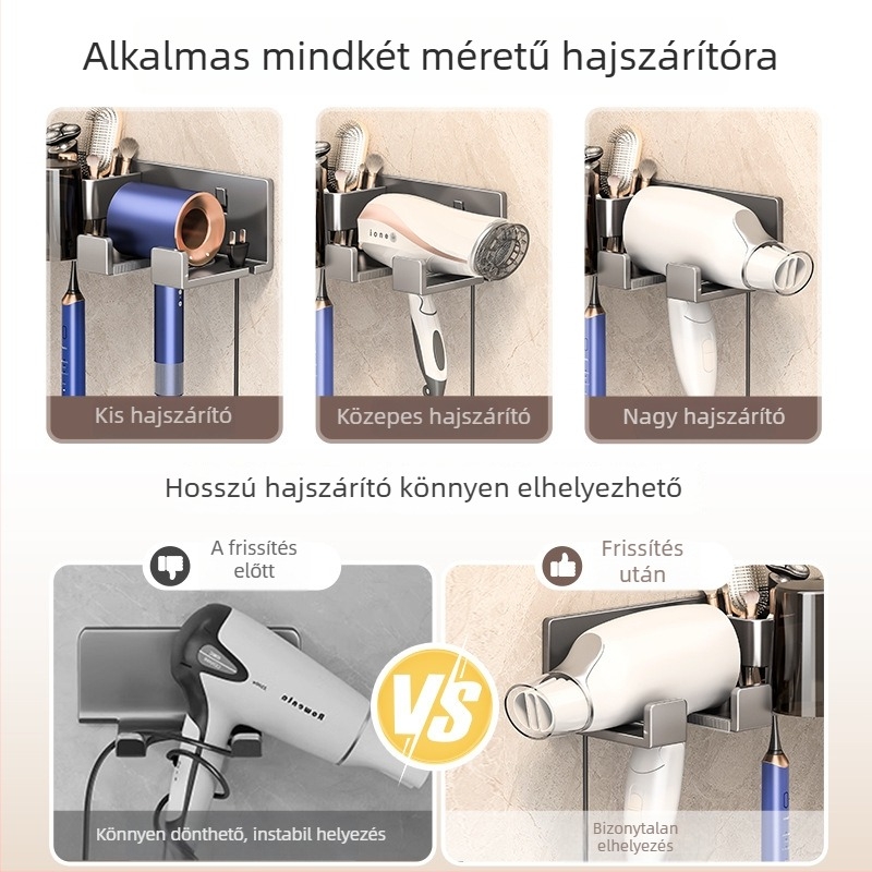 Fali fogkefetartó, űrkutatási alumíniumból, 1–4 rekesz, fogkrém kinyomóval, fúrás nélkül