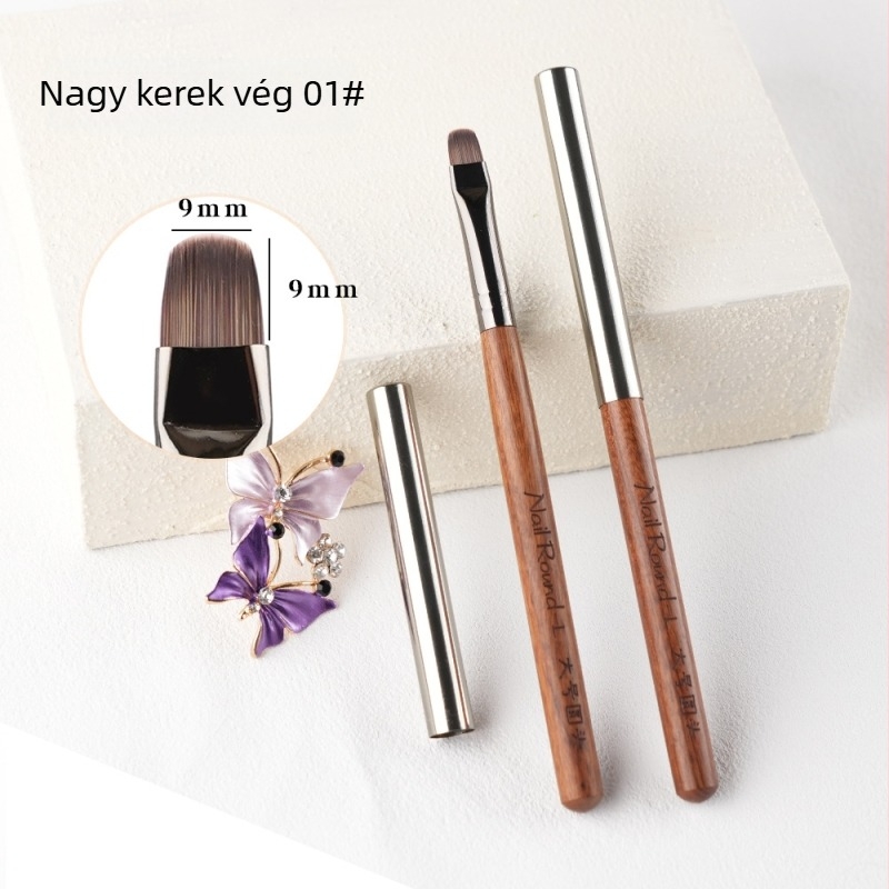 Körömlakk alapozó toll, fából készült fogantyúval, francia stílusú éljavítás, kerek fej és lapos fej