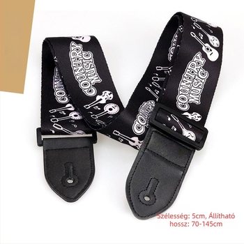 Gitárpánt, állítható, nyomtatható logóval, PU bőr, poliészter-pamut anyag, modell 666-2