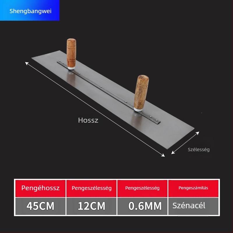 Kétkezes vakolókanál, síklapú penge típusú, acél, Shengbangwei márka, építés