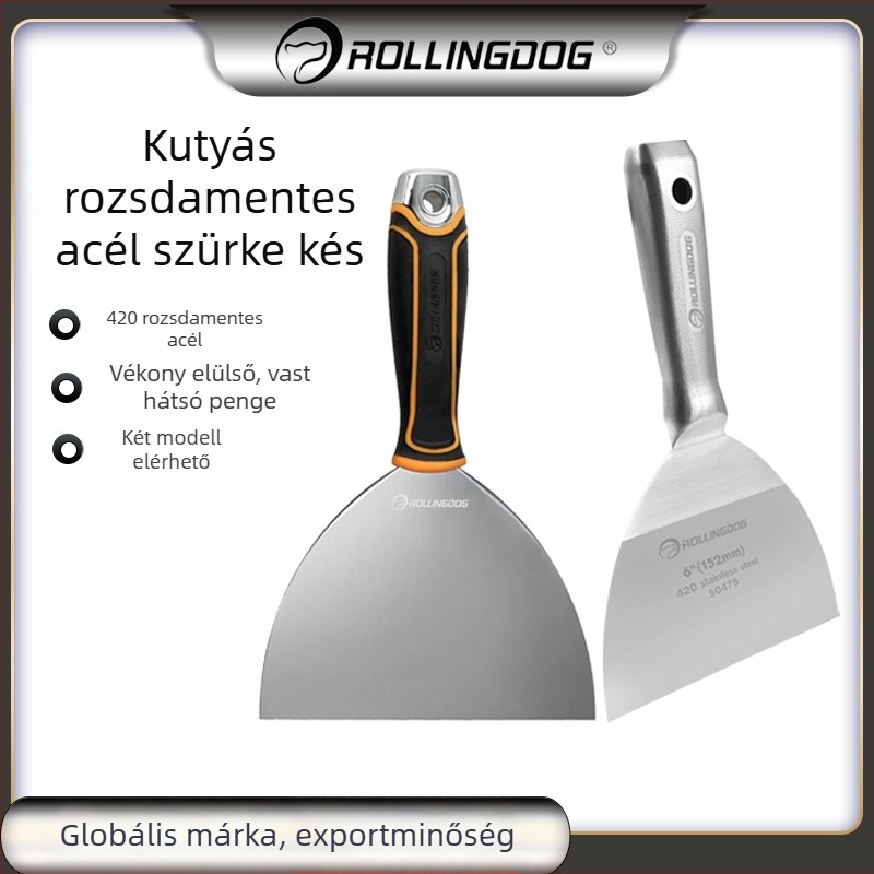 Rolling Dog rozsdamentes acél gittkés, sík pengével, tartós dekoratív építkezésekhez