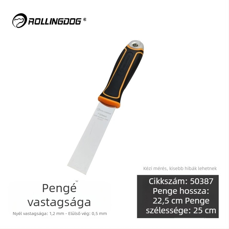 Rolling Dog rozsdamentes acél gittkés, sík pengével, tartós dekoratív építkezésekhez