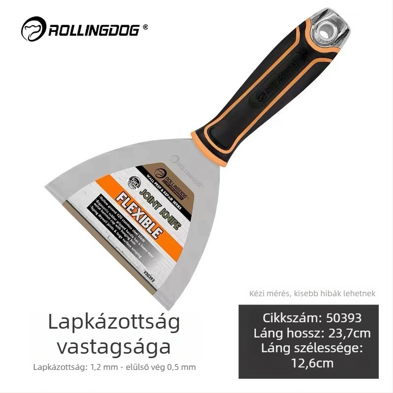 Rolling Dog rozsdamentes acél gittkés, sík pengével, tartós dekoratív építkezésekhez