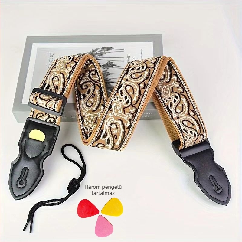 PACEUP gitárpánt, poliészter, modell 346001, hímzett retro etnikus stílusban, hangszerhez.