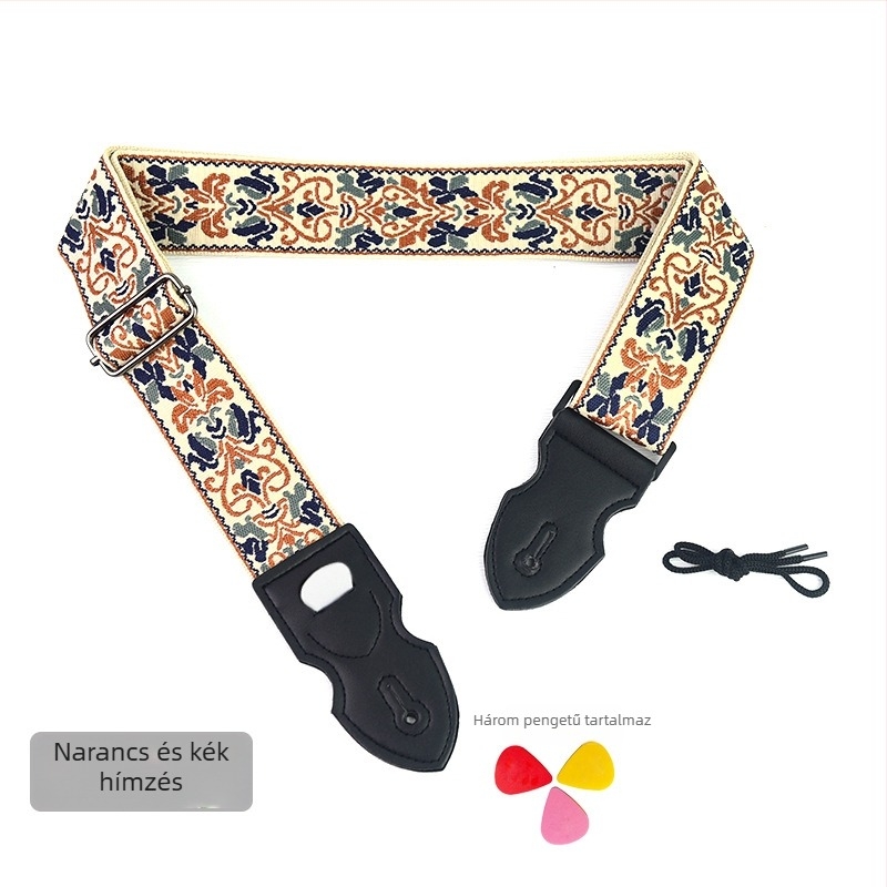 PACEUP gitárpánt, poliészter, modell 346001, hímzett retro etnikus stílusban, hangszerhez.