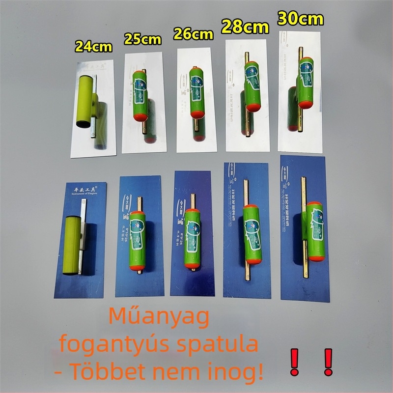 Mázoláshoz és gletteléshez használt glettelőkanál műanyag fogantyúval, szegmentes kialakítás, acél penge