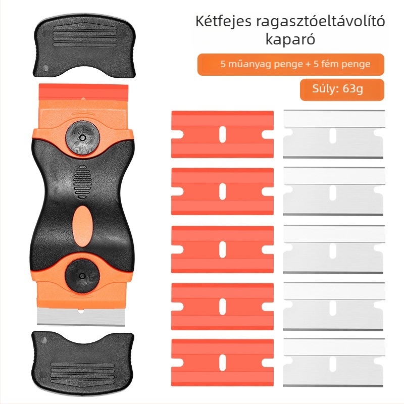 Ragasztó eltávolítására szolgáló tisztító spatula-kés készlet — 45# acél penge, műanyag fogantyú, mobiltelefon kijelzők és autófóliák ragasztó eltávolítására