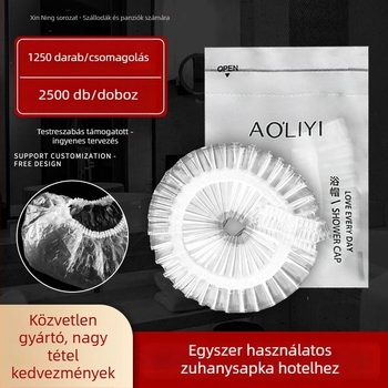 Egyszer használatos zuhanysapka, vízálló, megnagyított és vastagított, egyedi csomagolásban, PE anyag, alkalmas festett hajra, szállodai használatra