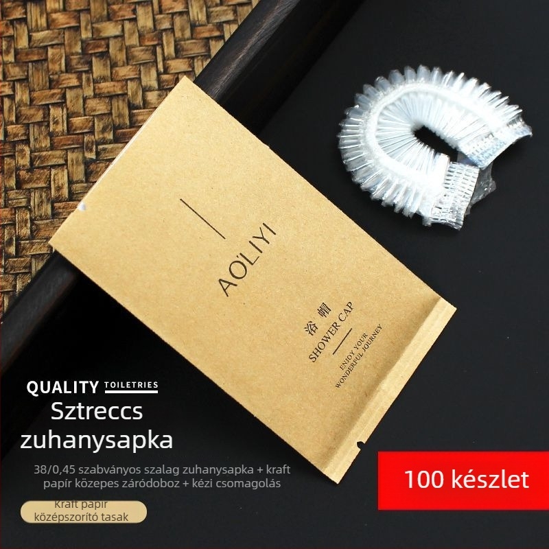 Egyszer használatos zuhanysapka, vízálló, megnagyított és vastagított, egyedi csomagolásban, PE anyag, alkalmas festett hajra, szállodai használatra