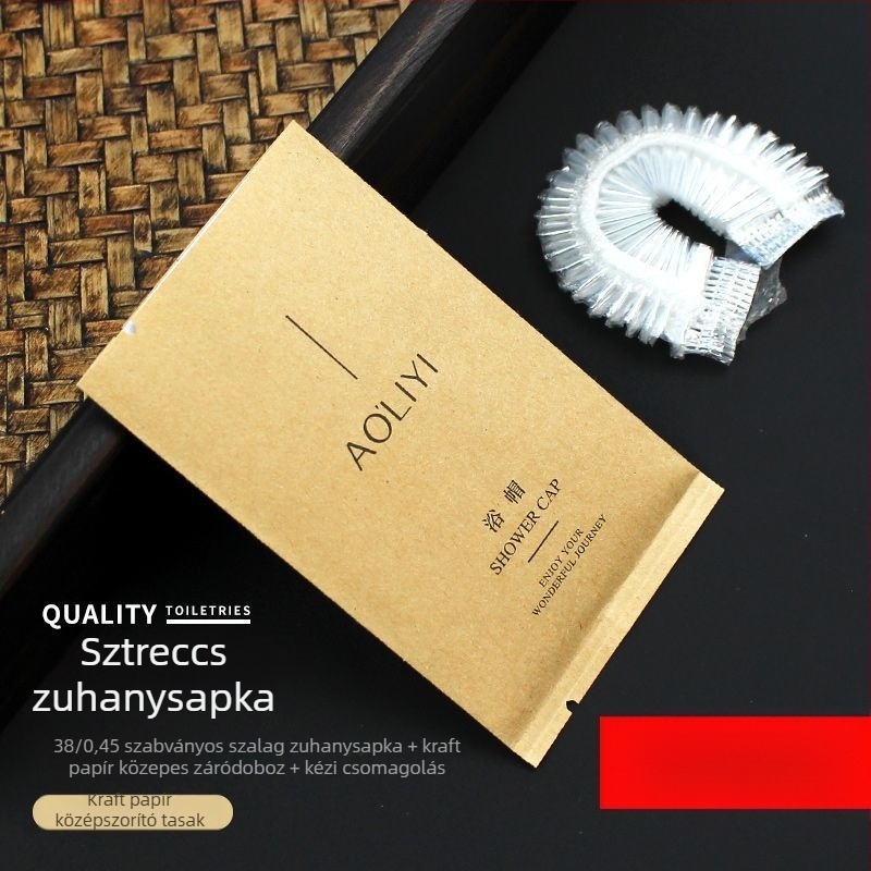 Egyszer használatos zuhanysapka, vízálló, megnagyított és vastagított, egyedi csomagolásban, PE anyag, alkalmas festett hajra, szállodai használatra