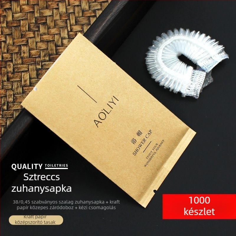 Egyszer használatos zuhanysapka, vízálló, megnagyított és vastagított, egyedi csomagolásban, PE anyag, alkalmas festett hajra, szállodai használatra