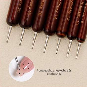 7 darabos körömdíszítő ecsetkészlet rosewood fogantyúval, kerek Mink-szőrű fej, hordozható stílus, kettős használat pontozáshoz és rajzoláshoz