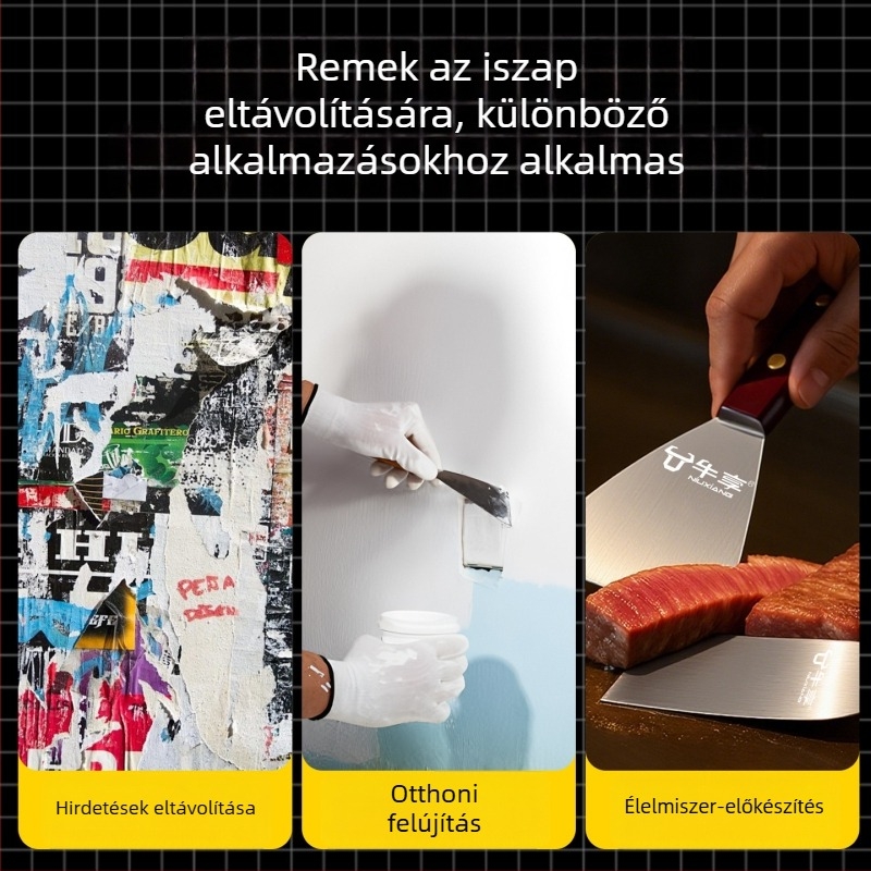 Rozsdamentes acél vakolókanál fa markolattal - továbbfejlesztett vastag, sík penge, többfunkciós kopogtató eszköz