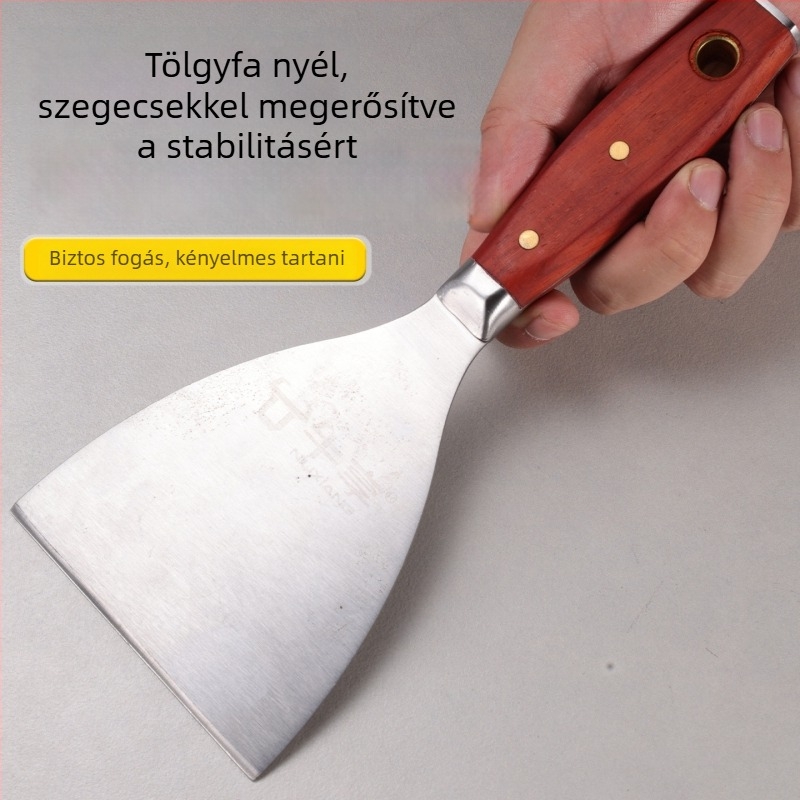 Rozsdamentes acél vakolókanál fa markolattal - továbbfejlesztett vastag, sík penge, többfunkciós kopogtató eszköz