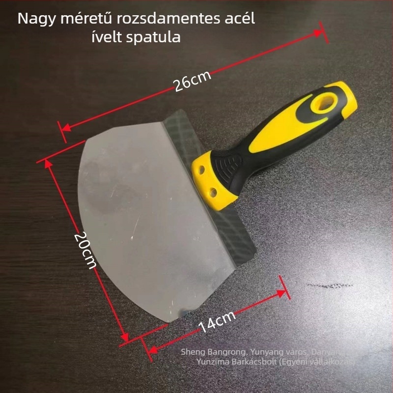 Rozsdamentes acél vakolókanál ventilátorszerű kaparóval és ívelt glettelőkéssel