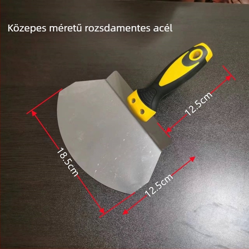 Rozsdamentes acél vakolókanál ventilátorszerű kaparóval és ívelt glettelőkéssel