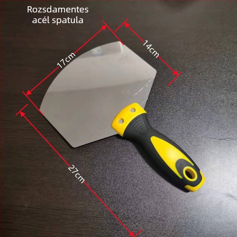 Rozsdamentes acél vakolókanál ventilátorszerű kaparóval és ívelt glettelőkéssel