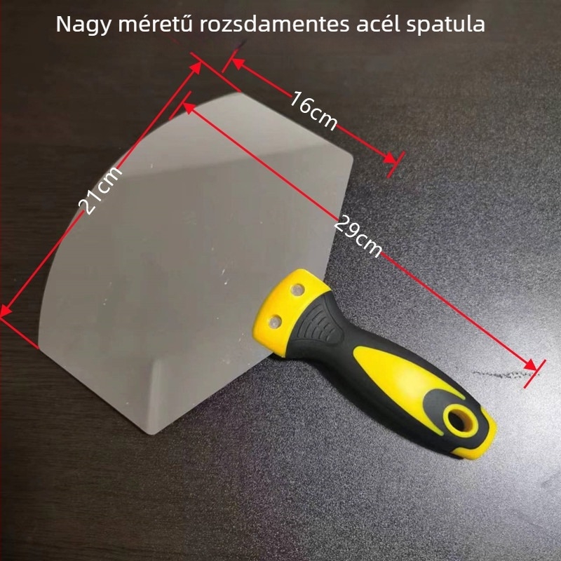Rozsdamentes acél vakolókanál ventilátorszerű kaparóval és ívelt glettelőkéssel