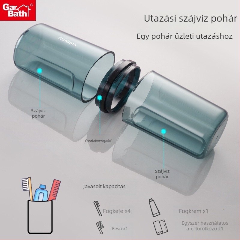 Utazó szájvíz pohár átlátszó fogkefetartóval, ABS anyag, 12 darabos készlet, tárolási funkció, testreszabható logó