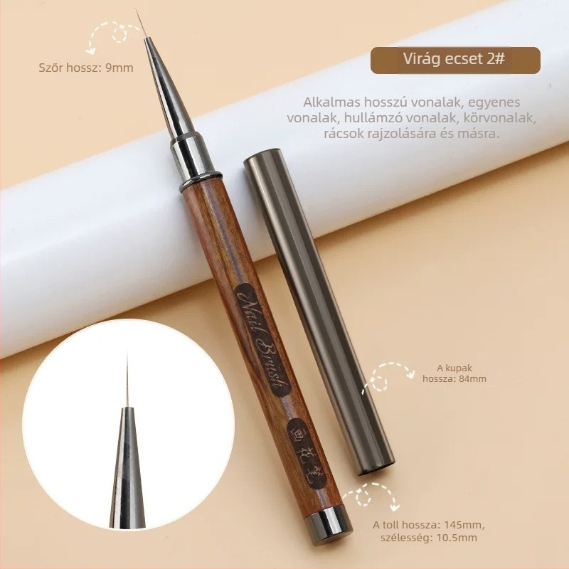 Manikűr ecset fa markolattal, hordozható, 12 darabos készlet, gravírozott toll és satírozó toll a köröm művészetéhez