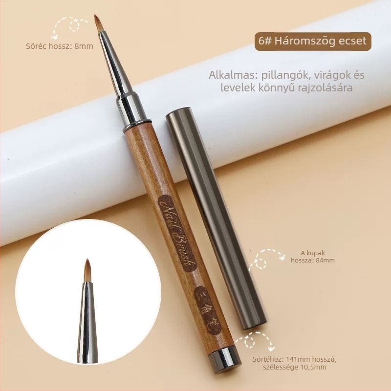 Manikűr ecset fa markolattal, hordozható, 12 darabos készlet, gravírozott toll és satírozó toll a köröm művészetéhez