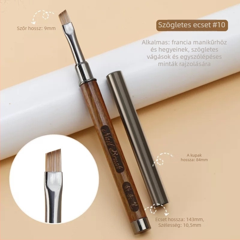Manikűr ecset fa markolattal, hordozható, 12 darabos készlet, gravírozott toll és satírozó toll a köröm művészetéhez