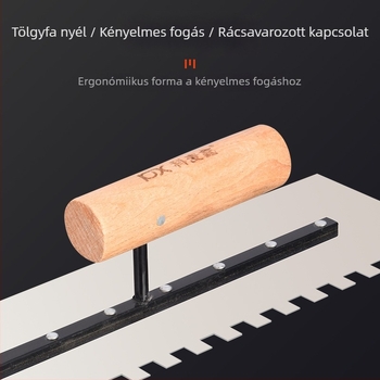 Fogazott glettelőkanál csempézéshez és vakoláshoz, négyzetes és hullámos fogazat, 0,8 mm vastagság, Kemaixin