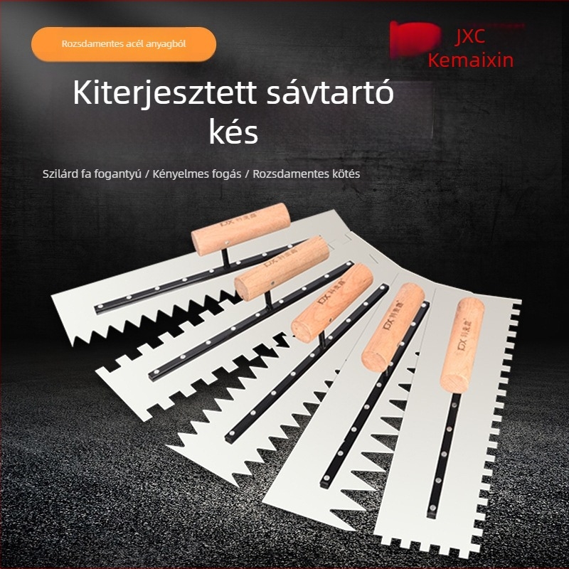 Fogazott glettelőkanál csempézéshez és vakoláshoz, négyzetes és hullámos fogazat, 0,8 mm vastagság, Kemaixin