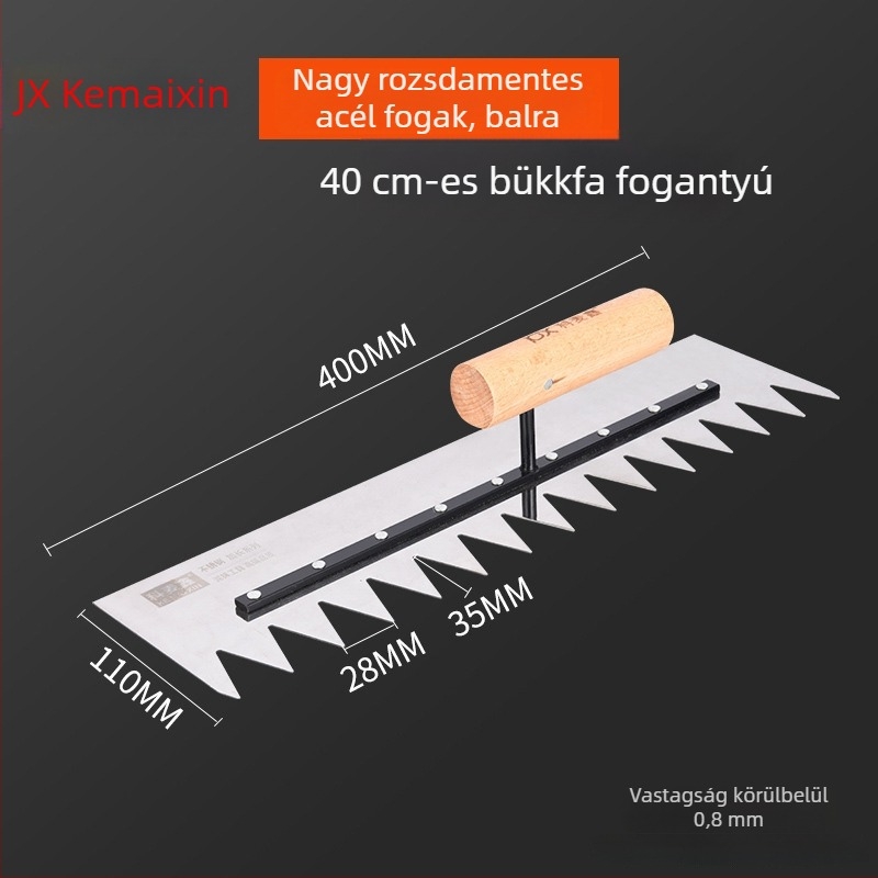 Fogazott glettelőkanál csempézéshez és vakoláshoz, négyzetes és hullámos fogazat, 0,8 mm vastagság, Kemaixin
